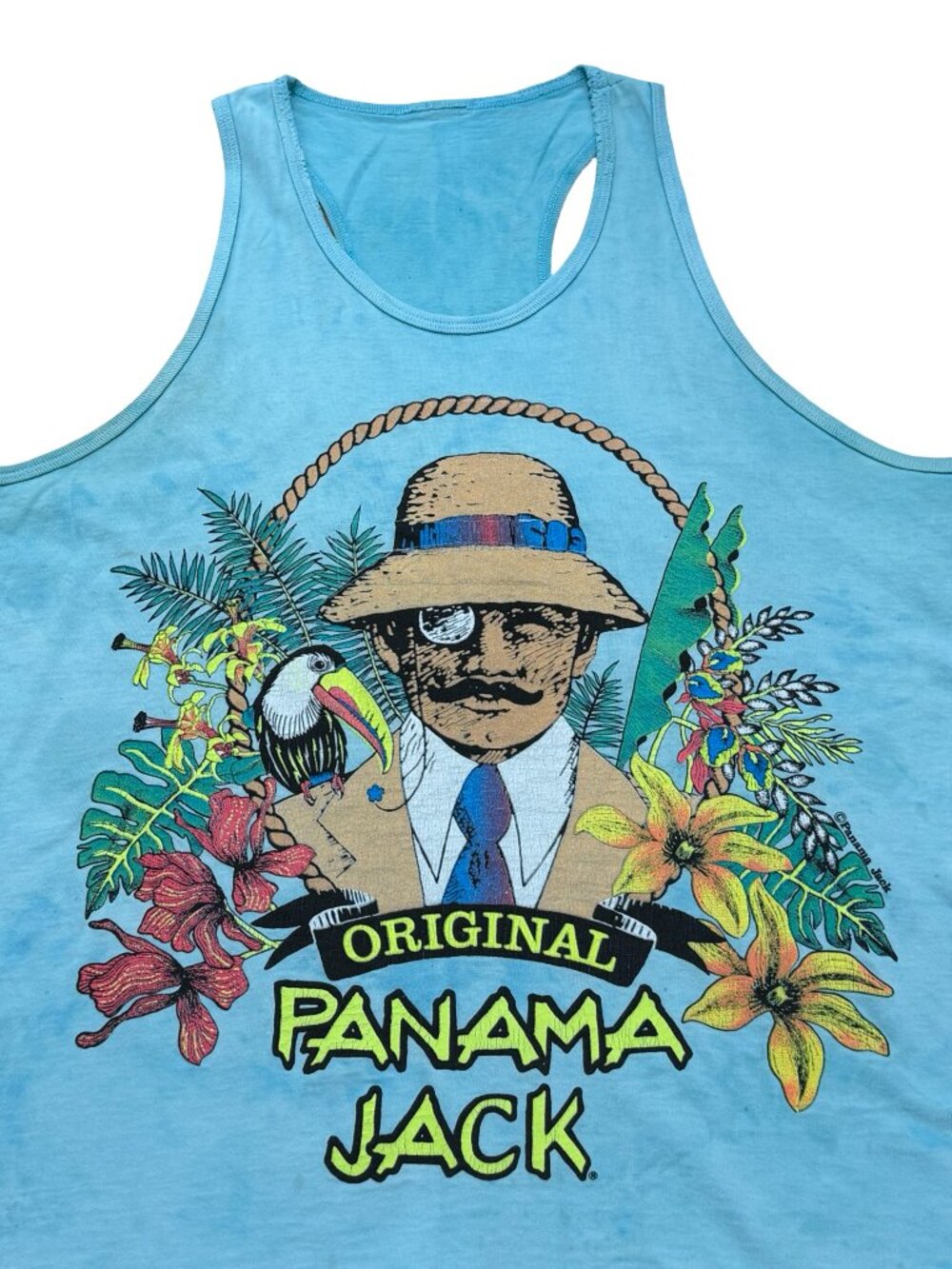 Vintage 1990s Panama Jack Tank Top Tropical Graphic Single Stitch Blue USA - Picture 2 of 5